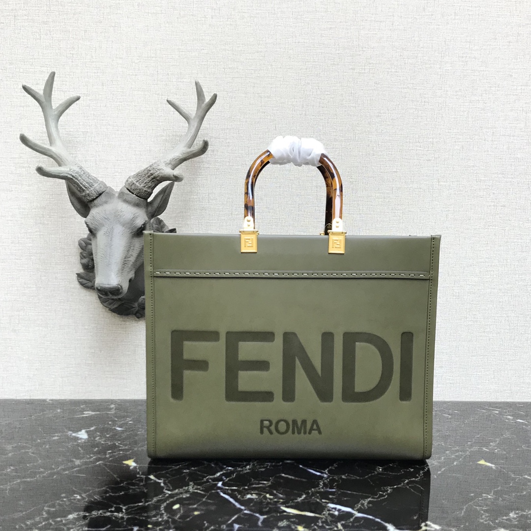 F**di medium sunshine leather shopper green 8bh386 36 x 17 x 31 cm