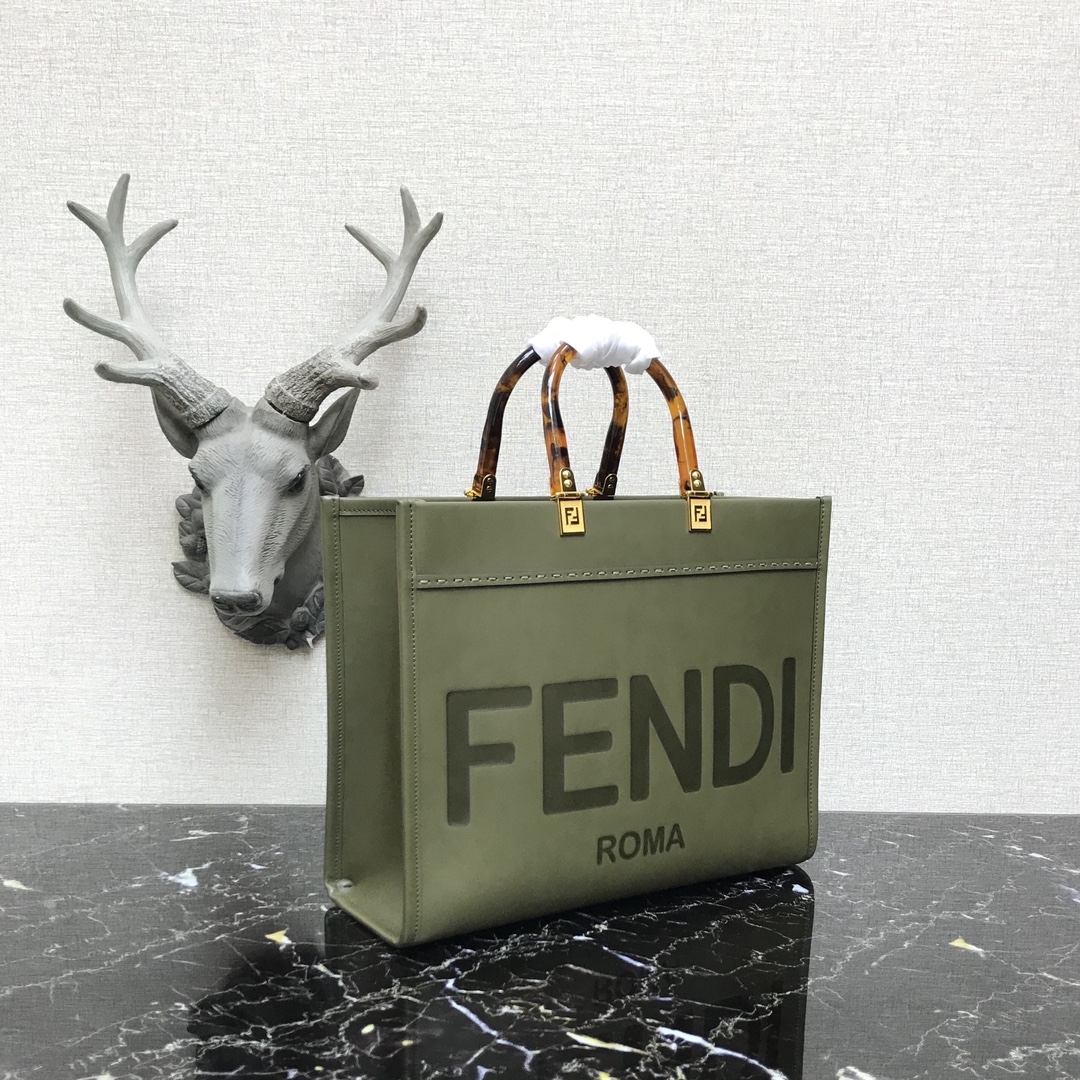 F**di medium sunshine leather shopper green 8bh386 36 x 17 x 31 cm