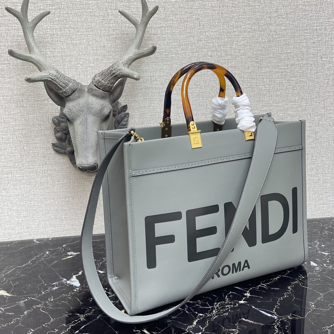 F**di medium sunshine leather shopper grey 8bh386 36 x 17 x 31 cm