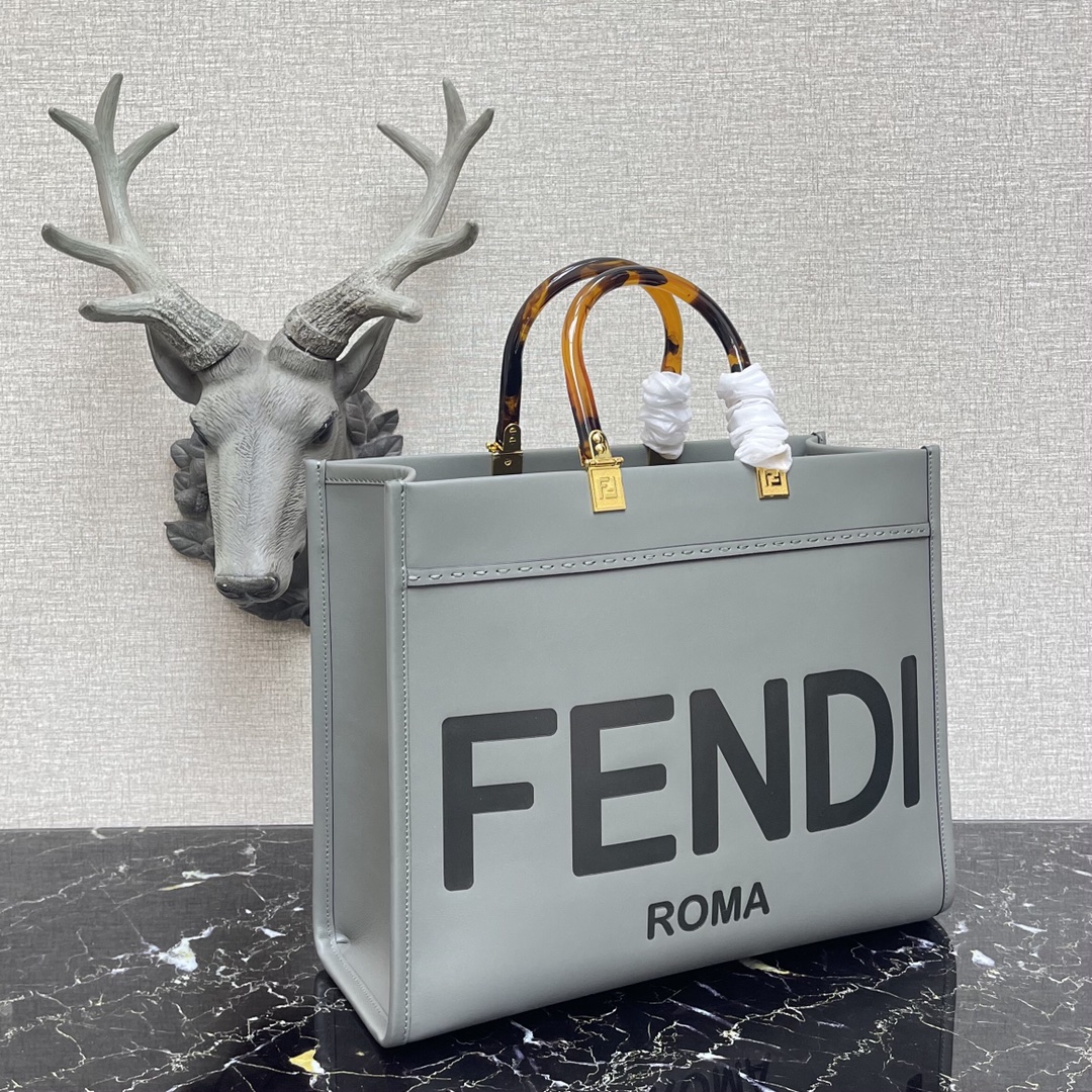 F**di medium sunshine leather shopper grey 8bh386 36 x 17 x 31 cm