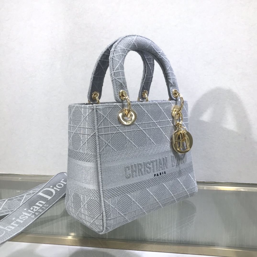 D10r medium lady d-lite bag gray cannage m0565 24 x 20 x 11 cm