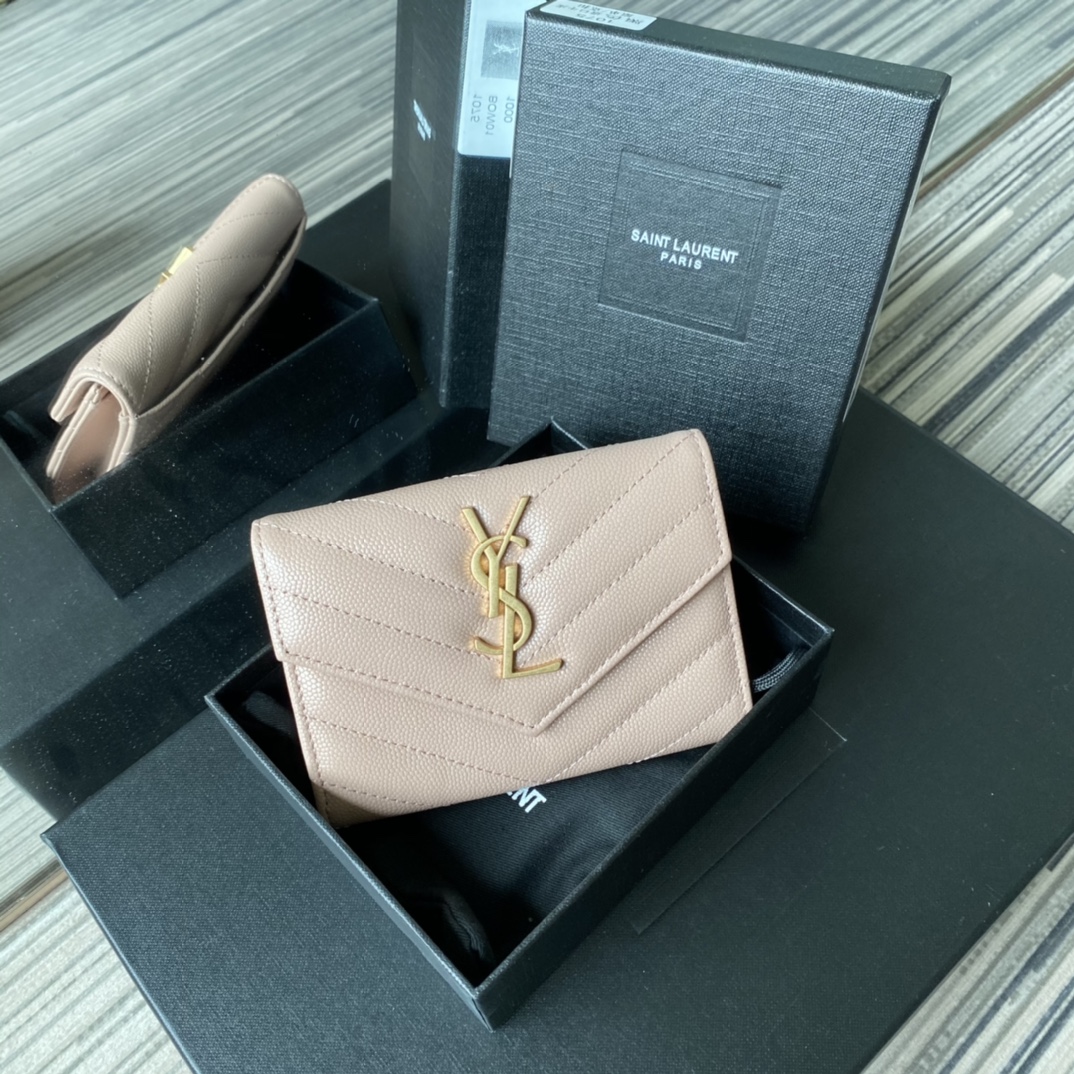 Y51 small monogram envelope wallet in grain de poudre embossed leather light pink 414404 13.5 x 9.5 x 3 cm