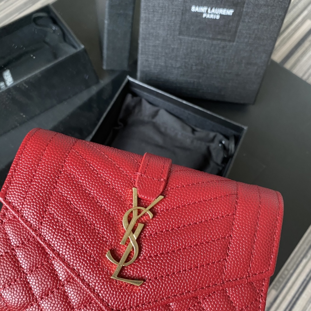 Y51 small monogram envelope wallet in mix matelassÉ grain de poudre embossed leather red 651026 13.5 x 9.5 x 3 cm