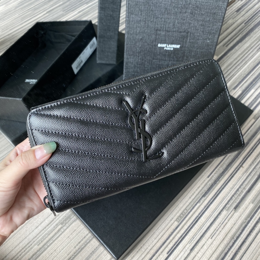 Y51 monogram zip around wallet in grain de poudre embossed leather black metal 358094 19 x 9 cm