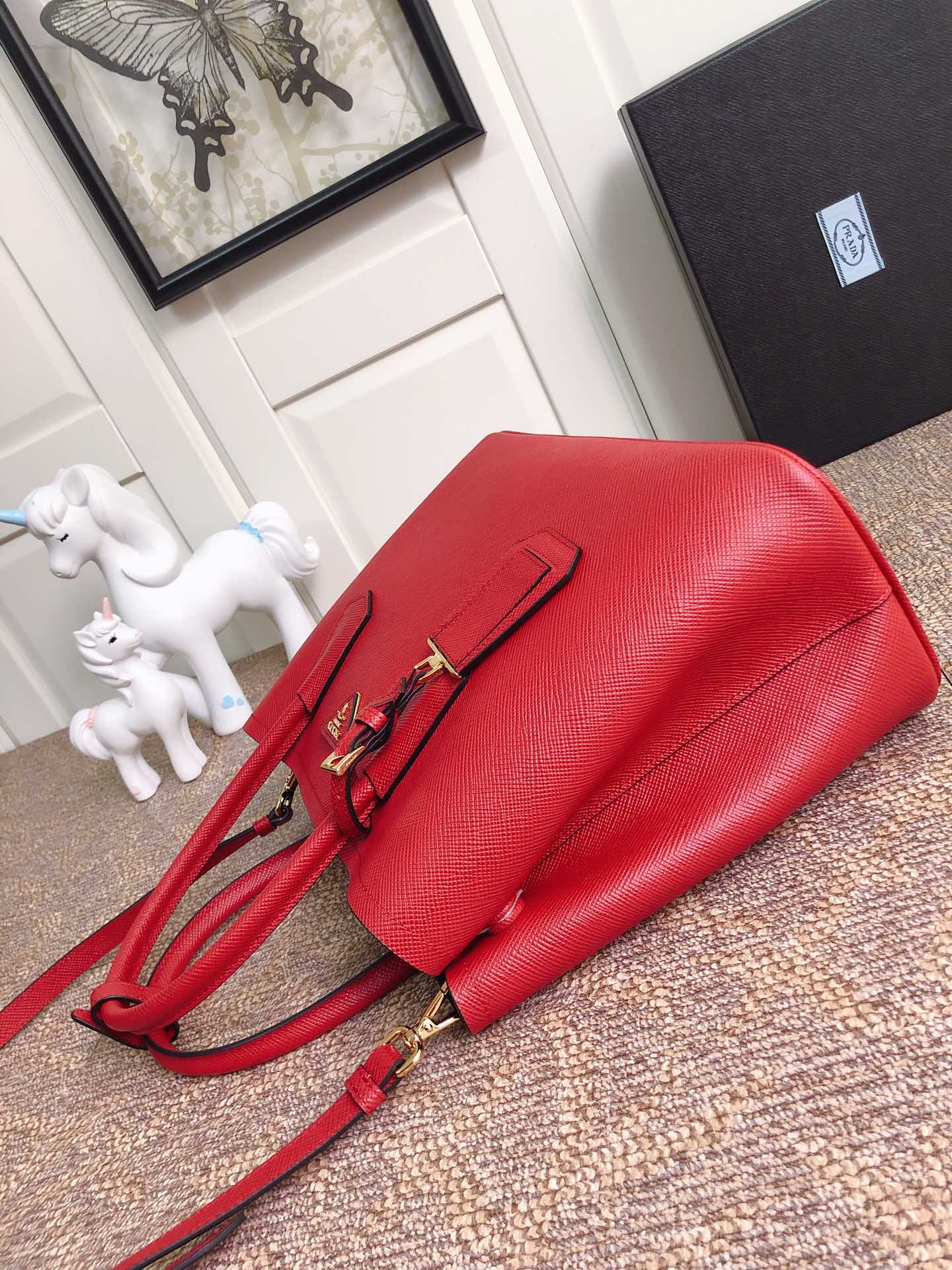 Pra*a medium saffiano leather double Pra*a bag red 1bg775 33 x 24.5 x 14 cm