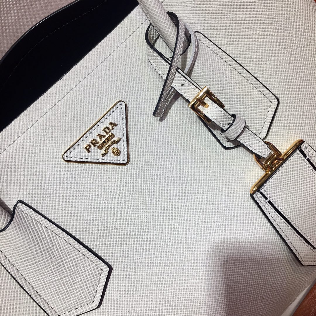 Pra*a medium saffiano leather double Pra*a bag white 1bg775 33 x 24.5 x 14 cm