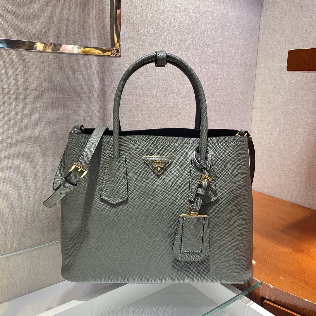 Pra*a medium saffiano leather double Pra*a bag gray 1bg775 33 x 24.5 x 14 cm