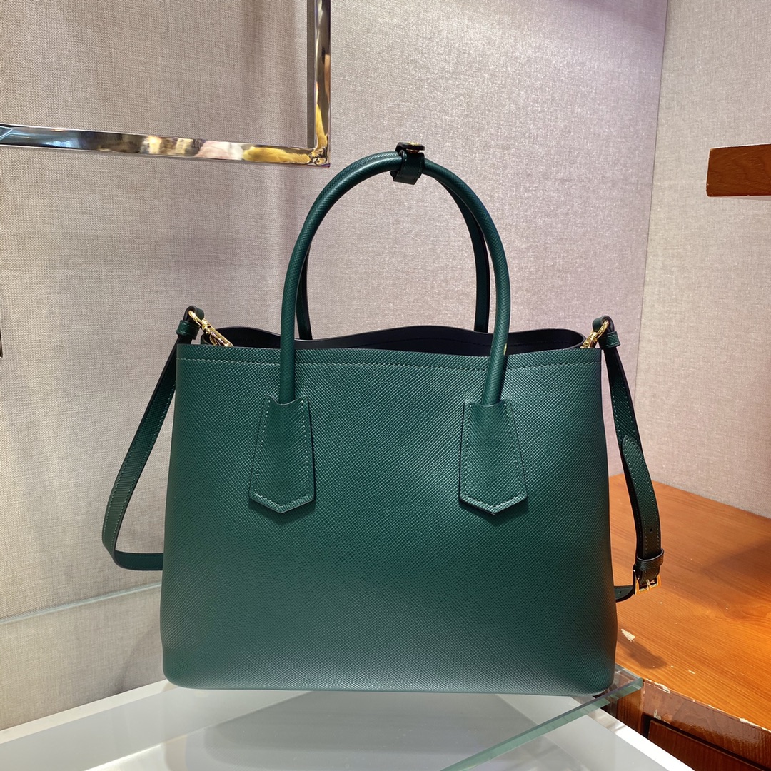 Pra*a medium saffiano leather double Pra*a bag dark green 1bg775 33 x 24.5 x 14 cm