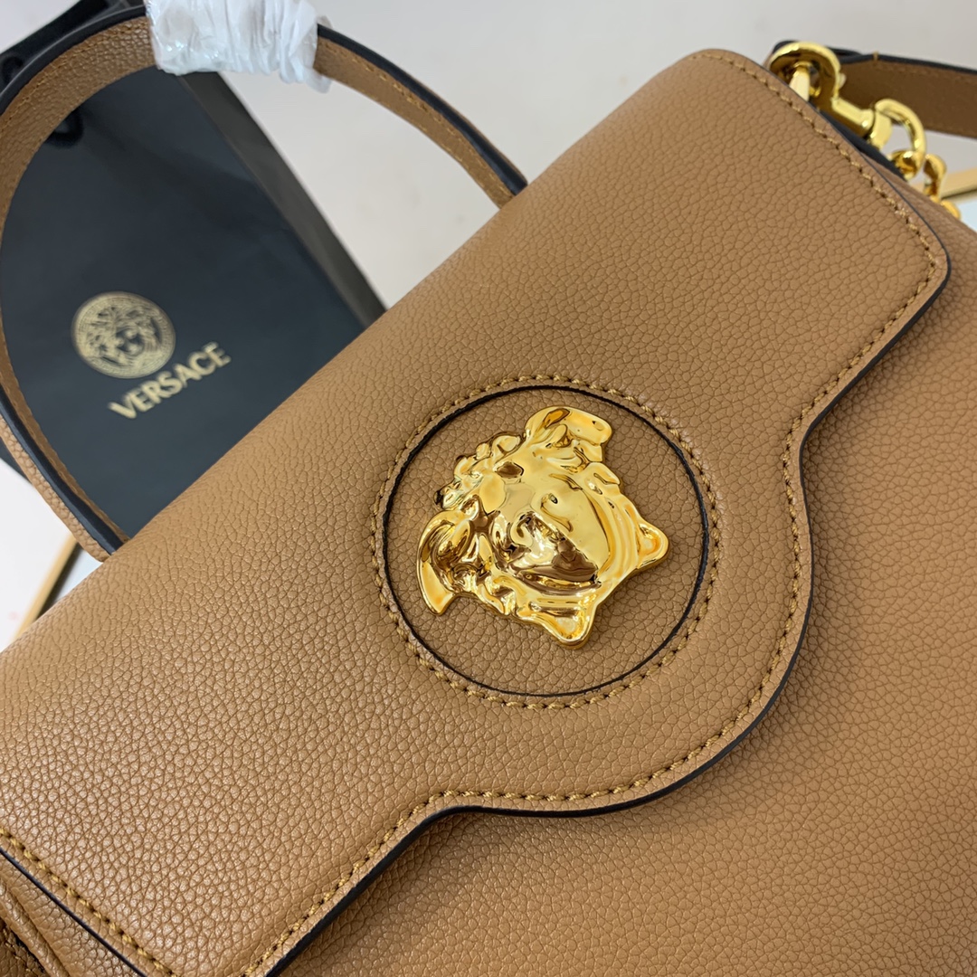 VERSACE MEDIUM LA MEDUSA HANDBAG Caramel DBFI039 25 x 15 x 22 cm