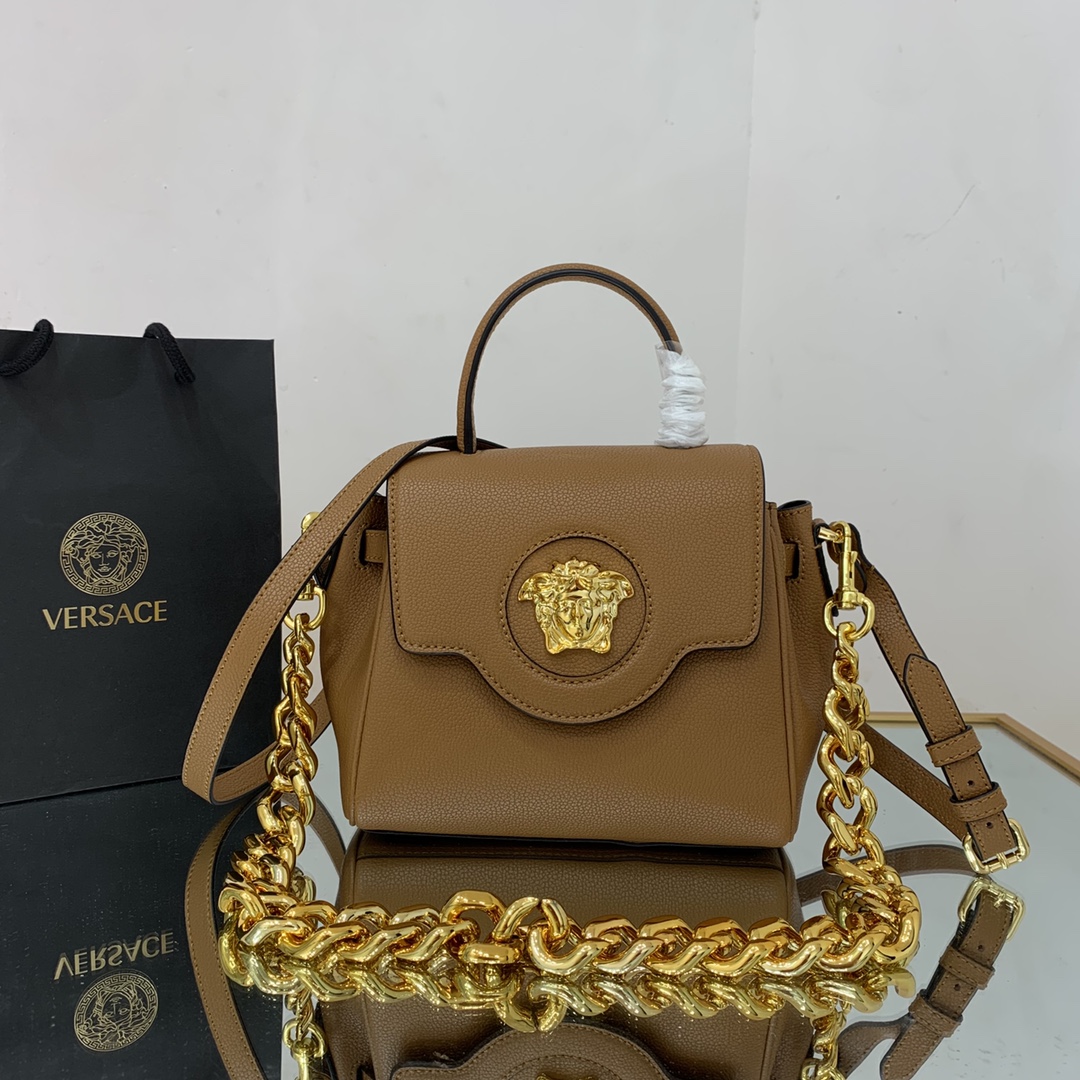 VERSACE SMALL LA MEDUSA HANDBAG Caramel DBFI040 20 x 10 x 17 cm
