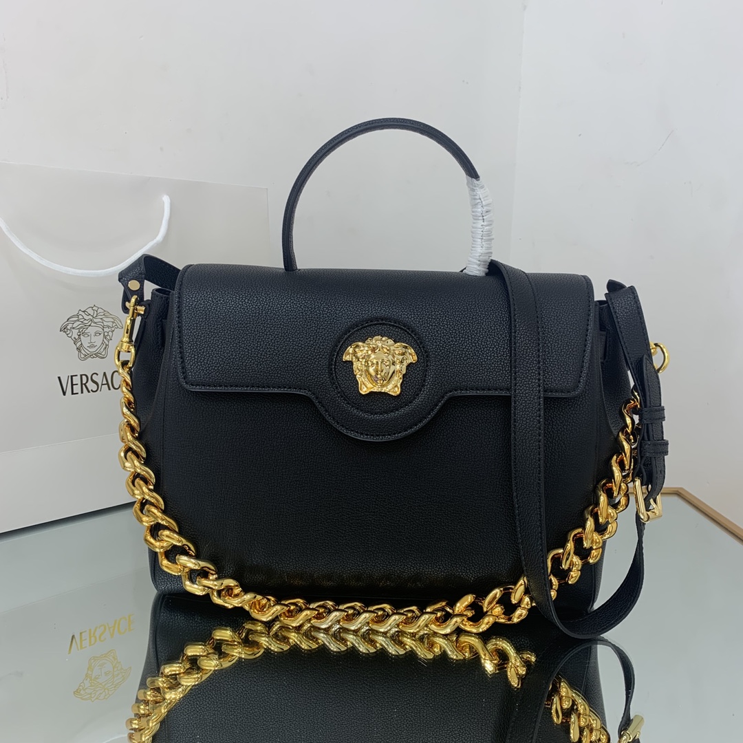 VERSACE LARGE LA MEDUSA HANDBAG Golden Metal Black DBFI038 35 x 14 x 25 cm