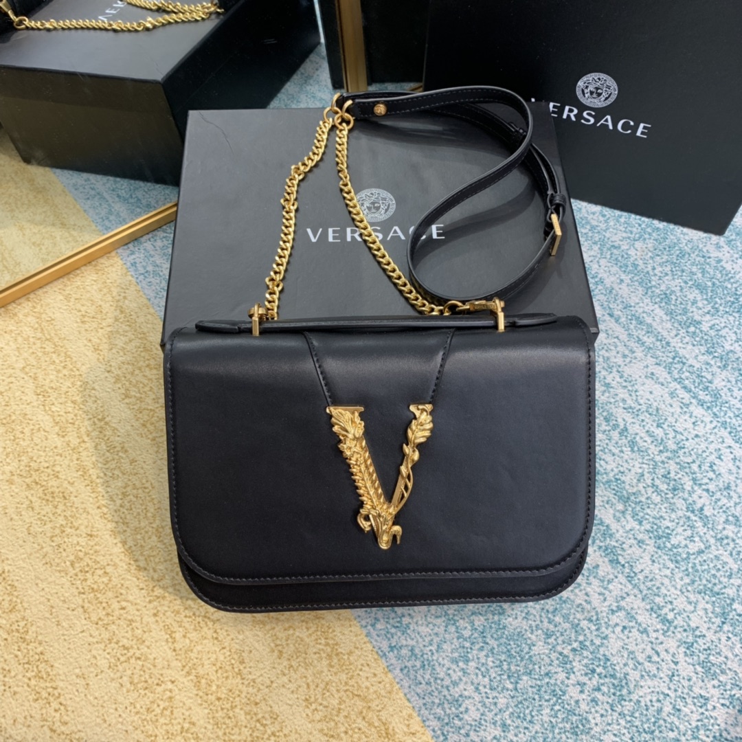 VERSACE VIRTUS Shoulder Bag Black DBFG985 24 x 9 x 16.5 cm