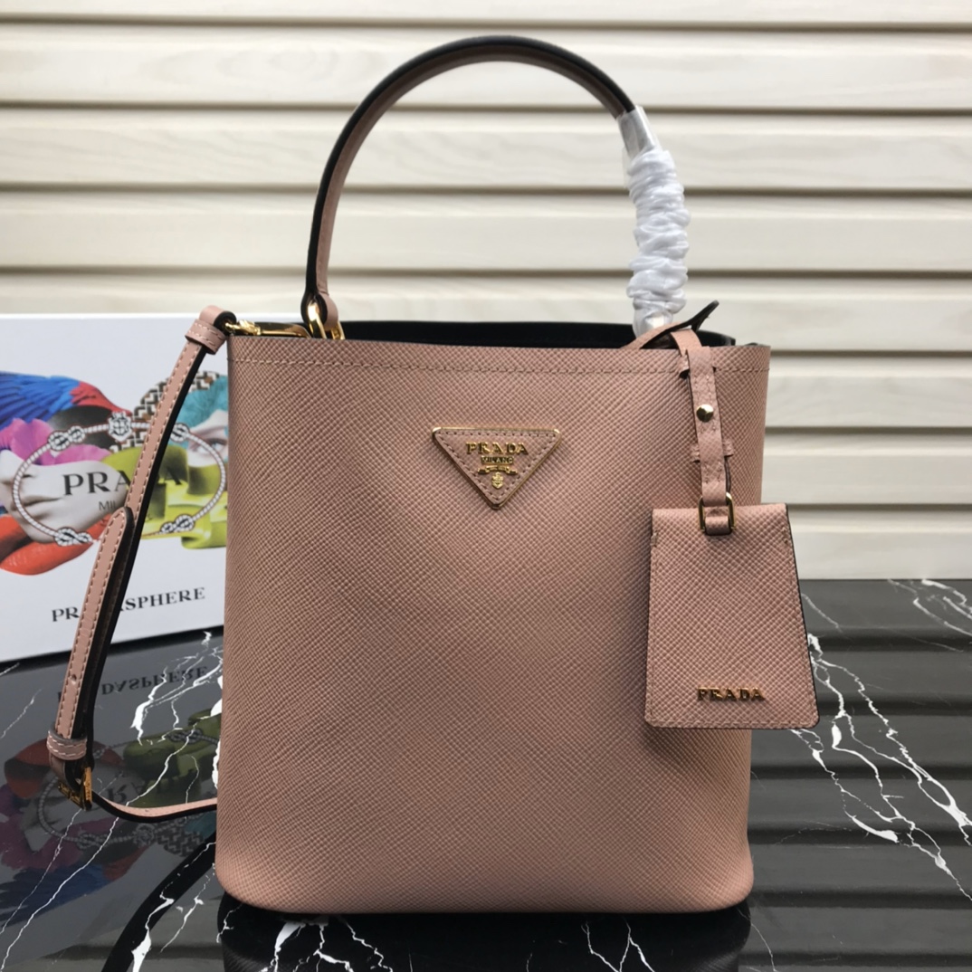 Pra*a medium panier saffiano leather bag peach pink 1ba212 22 × 23 × 13 cm