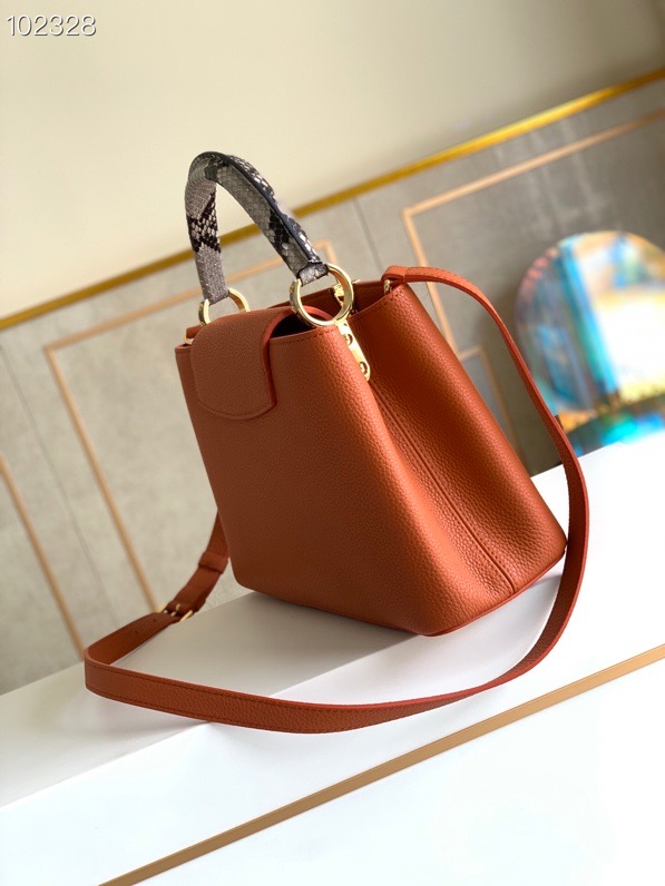 l0vis Vvtt0n capucines mm bag python leather trim and taurillon leather brown n92800 31.5 × 20 × 11 cm