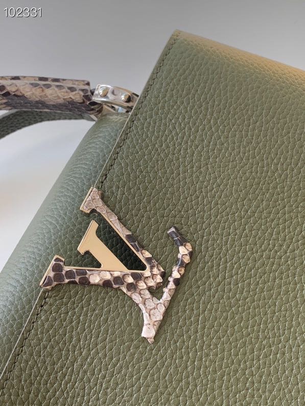 l0vis Vvtt0n capucines mm bag python leather trim and taurillon leather forest green n92800 31.5 × 20 × 11 cm