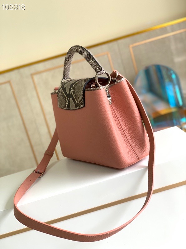 l0vis Vvtt0n capucines bb python leather trim and taurillon leather magnolia n92042 27 × 18 × 9 cm