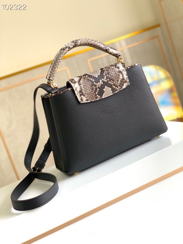 l0vis Vvtt0n capucines bb python leather trim and taurillon leather black n92040 27 × 18 × 9 cm
