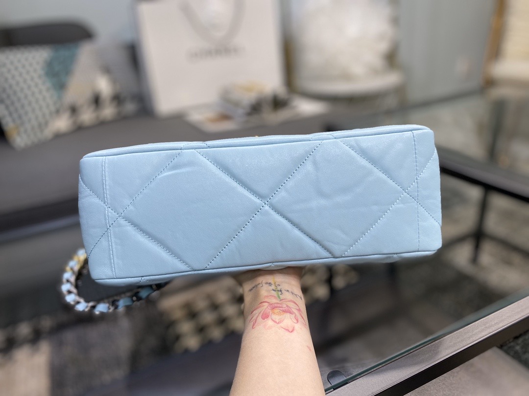 Ch**el large 19 handbag lambskin blue as1161 30cm