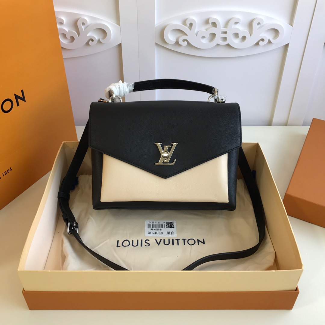 l0vis Vvtt0n mylockme satchel grained calfskin leather black and white m54849 28 x 20 x 11 cm