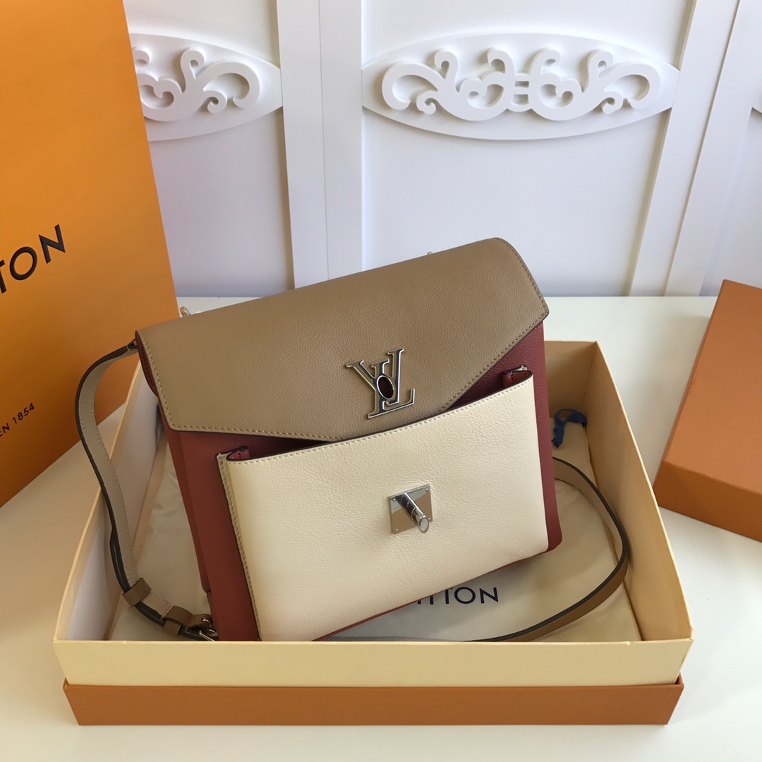 l0vis Vvtt0n mylockme satchel grained calfskin leather brown and white m54849 28 x 20 x 11 cm
