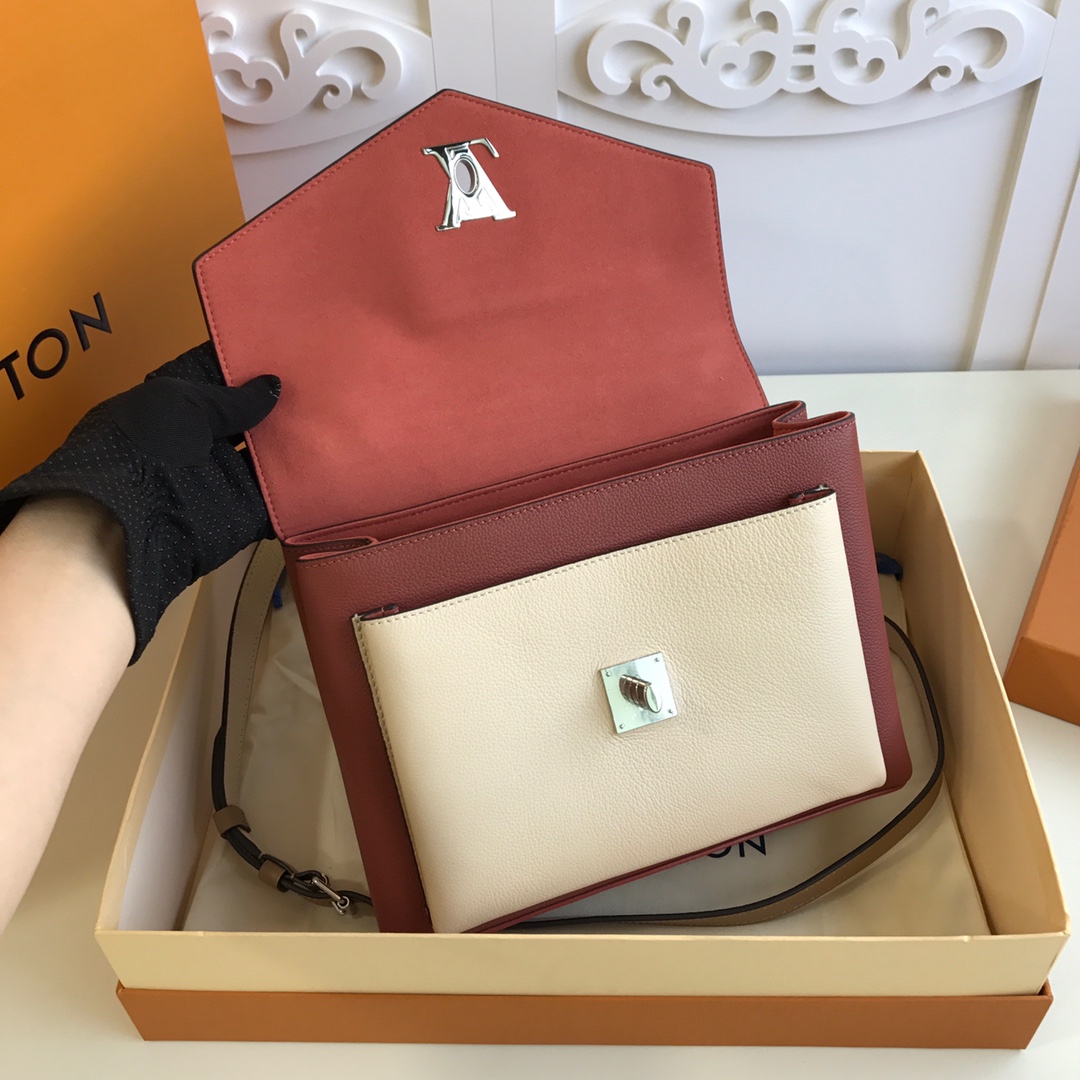 l0vis Vvtt0n mylockme satchel grained calfskin leather brown and white m54849 28 x 20 x 11 cm