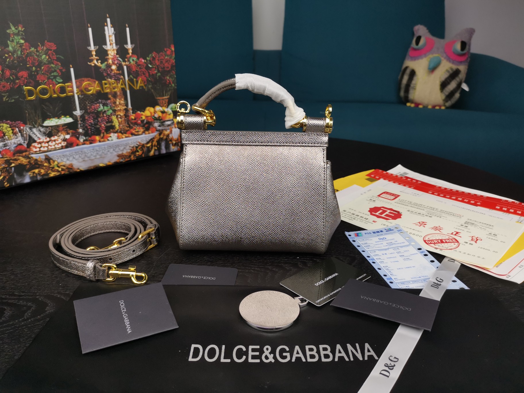 DOLCE&GABBANA MINI Dauphine Leather Sicily Bag Silver BB4825A1001 16 x 10 x 5 cm