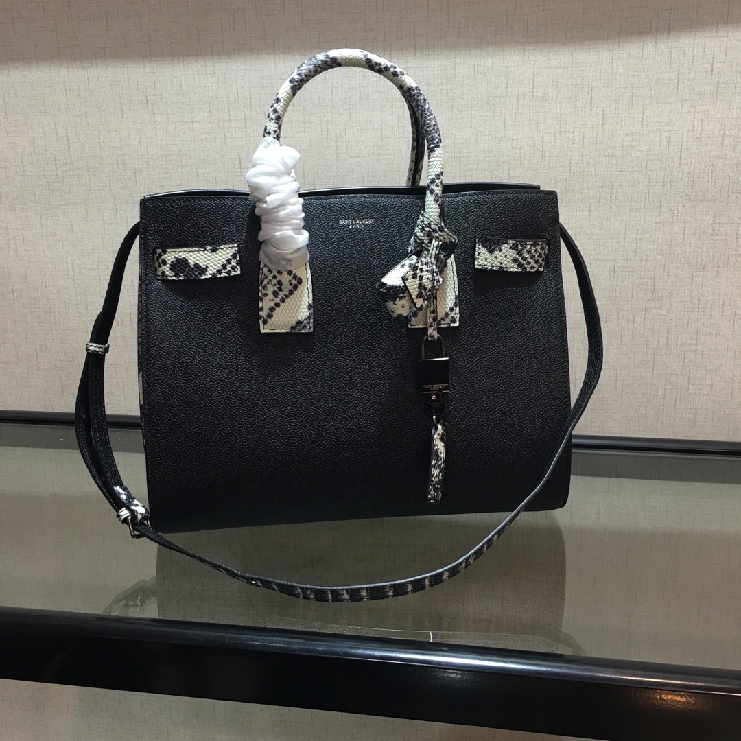 Y51 small classic sac de jour in grained leather black and python 378299 32 x 25 x 16.5 cm