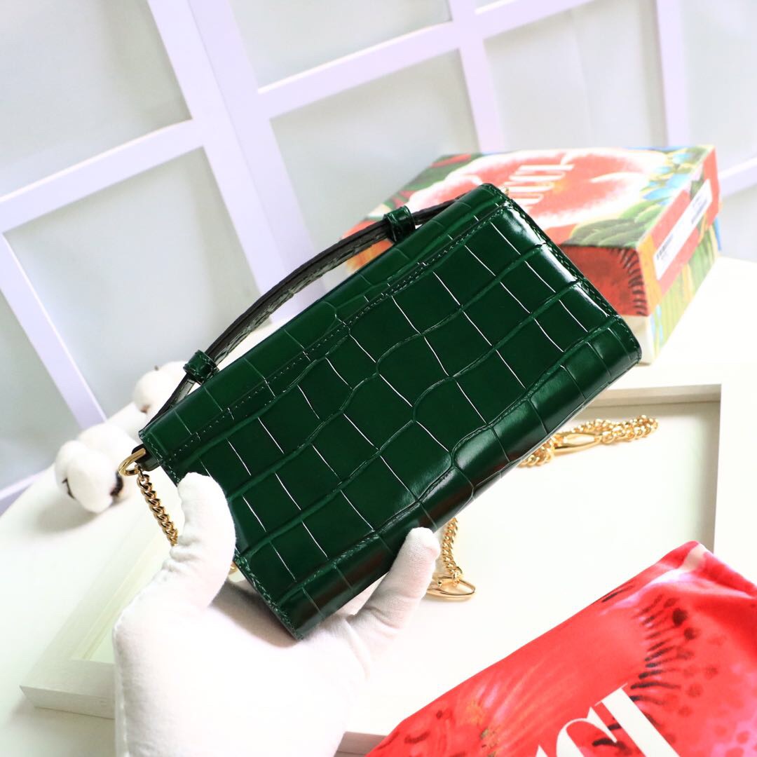 Gvc*1 mini shoulder bag crocodile leather green 564718 18.5 x 11 x 3.5 cm