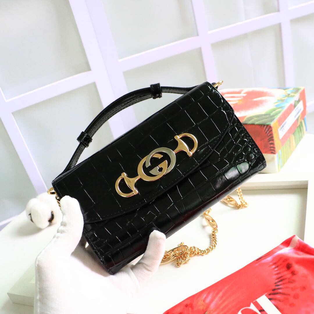 Gvc*1 mini shoulder bag crocodile leather black 564718 18.5 x 11 x 3.5 cm