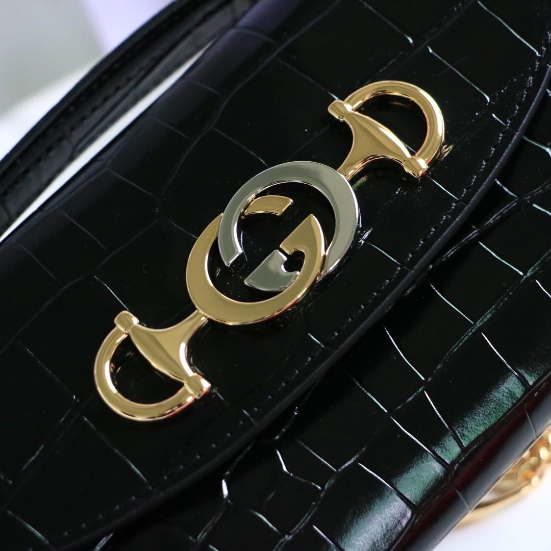 Gvc*1 mini shoulder bag crocodile leather black 564718 18.5 x 11 x 3.5 cm