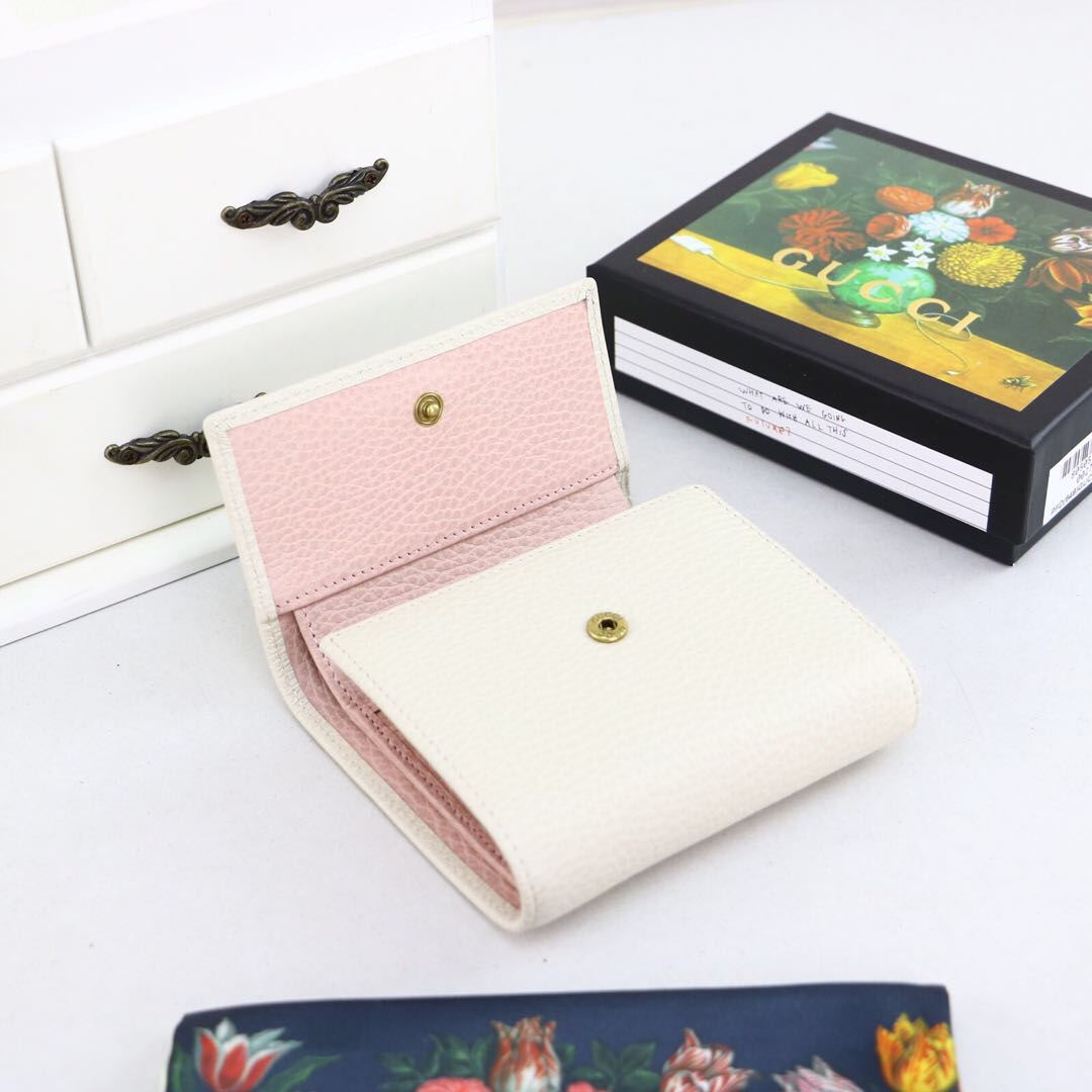 Gvc*1 leather wallet with bow white and pink 524294 12.5 x 10 x 3 cm