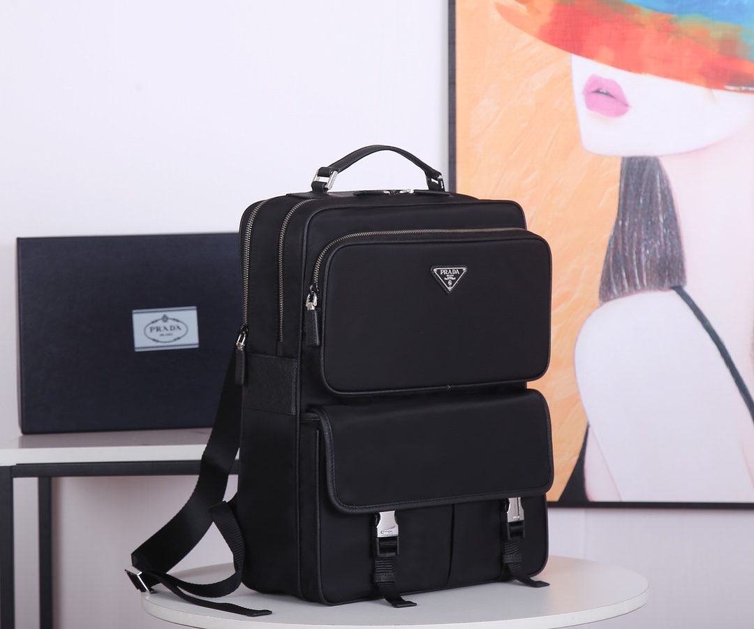 Pra*a nylon backpack saffiano leather black 2vz049 30 x 38 x 13 cm