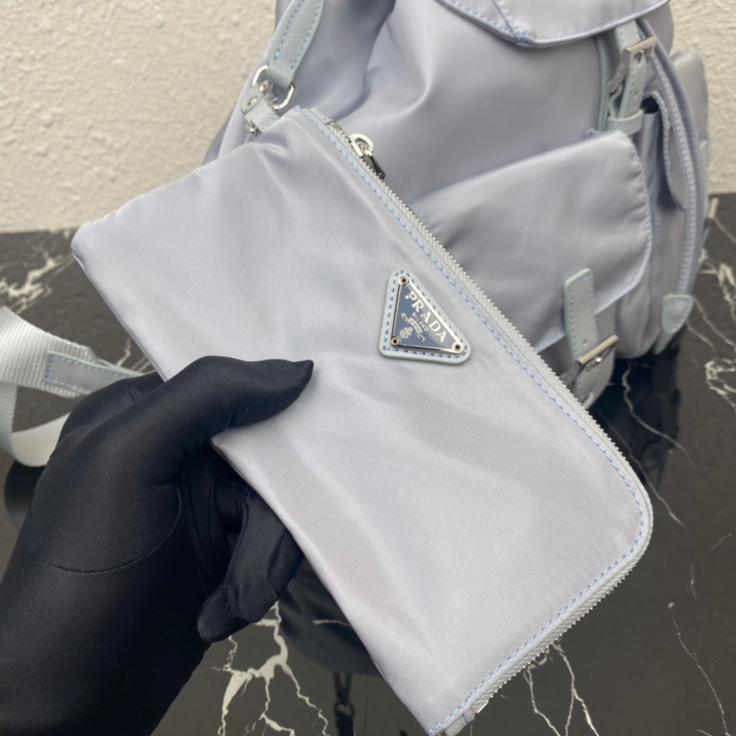 Pra*a medium nylon saffiano leather backpack light blue 1bz811 30 x 32 x 15 cm