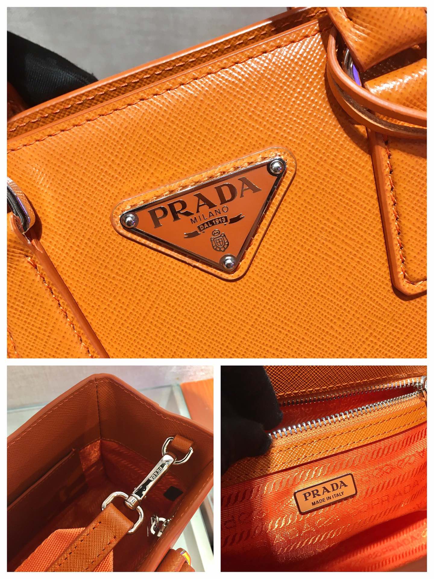 Pra*a mini galleria saffiano leather bag orange 1ba296 23 x 16.5 x 10 cm