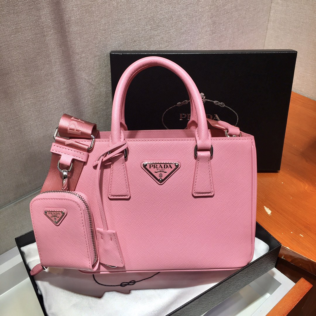 Pra*a mini galleria saffiano leather bag pink 1ba296 23 x 16.5 x 10 cm