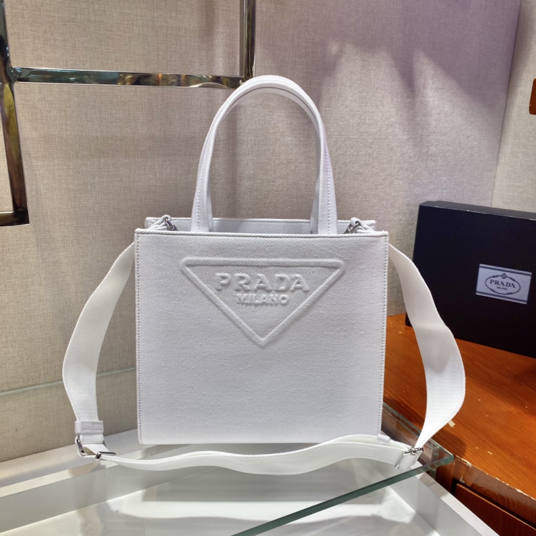 Pra*a drill tote bag white 1bg382 26 x 23.5 x 9 cm