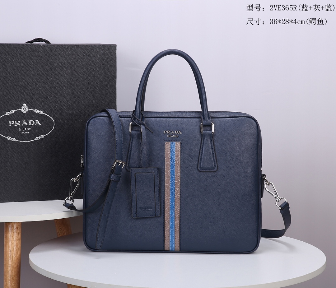 Pra*a briefcase crocodile pattern blue and brown 2ve365 36 x 28 x 4 cm