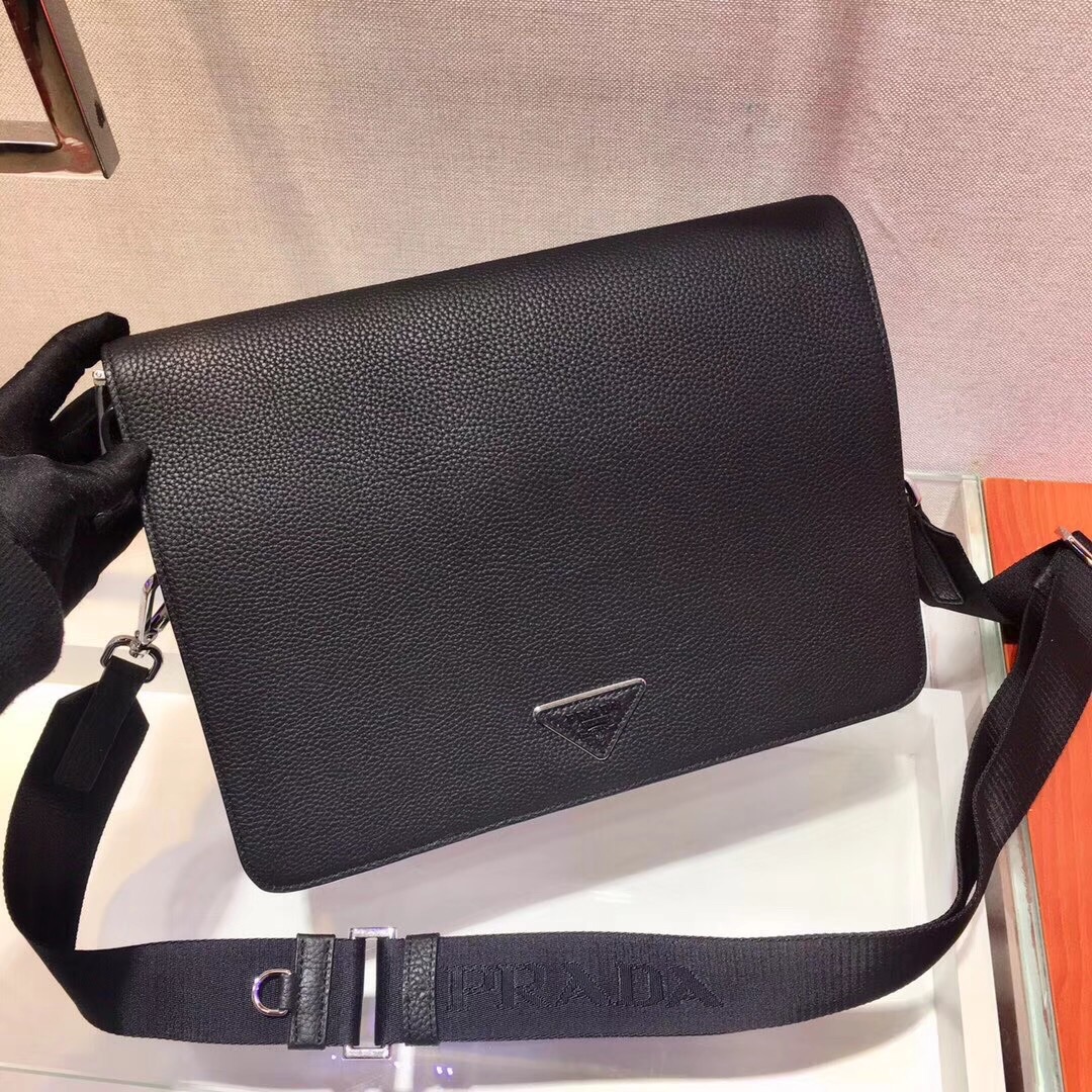 Pra*a leather cross-body bag black 2vd012 30 × 22 × 5 cm