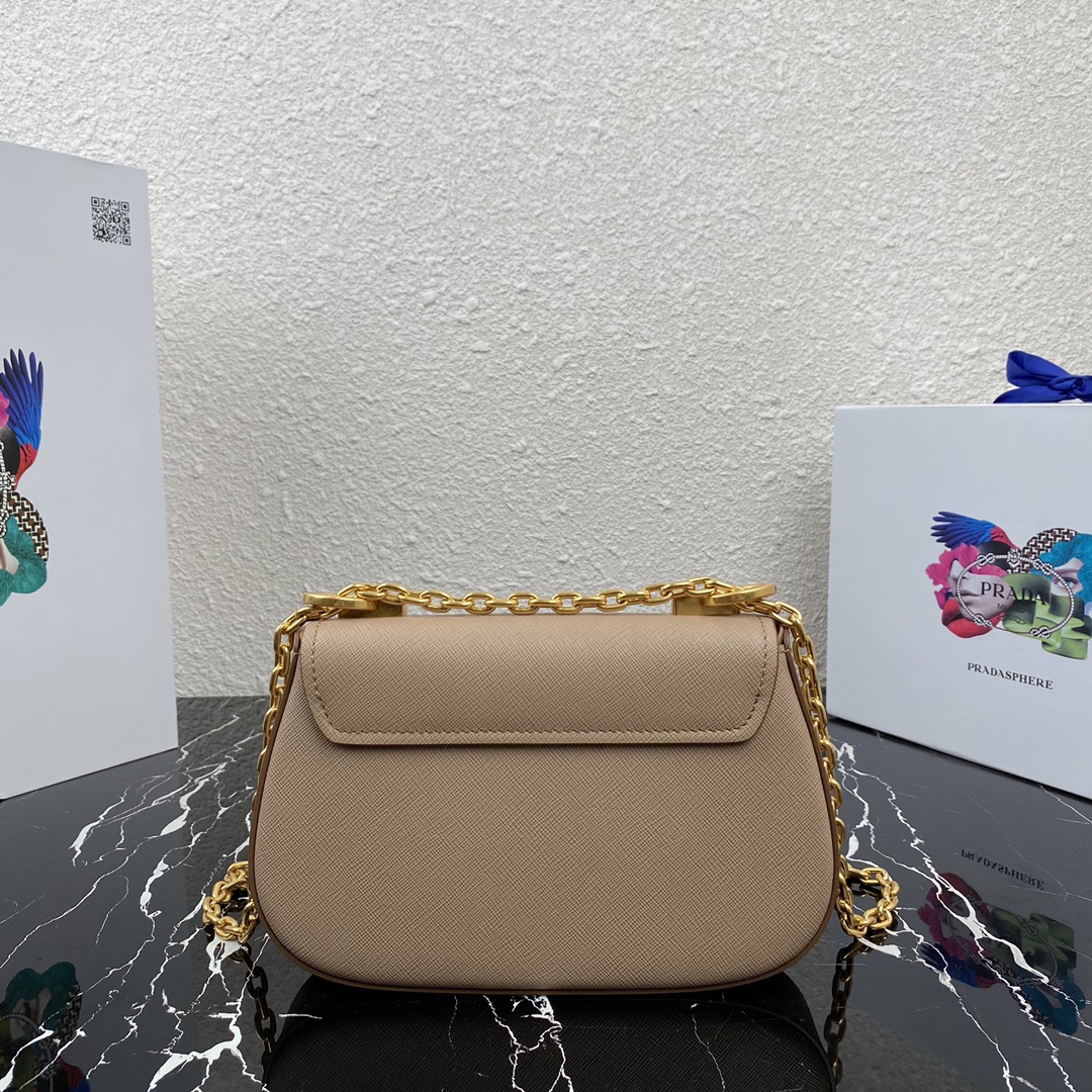 Pra*a saffiano leather shoulder bag golden metal beige 1bd275 22 x 14 x 6.5 cm
