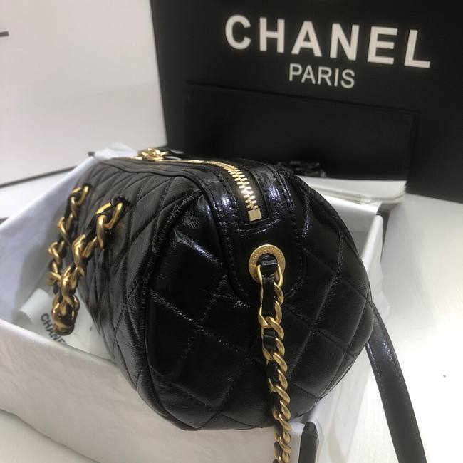 Ch**el extra mini bowling bag in shiny leather black as1899 16 x 22 x 12 cm