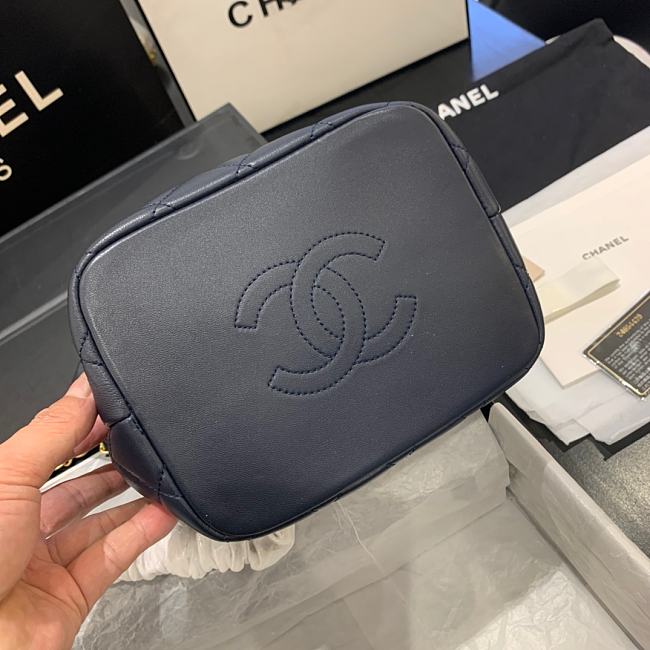 Ch**el small lambskin hobo bag dark blue as1745 15 x 15 x 12 cm