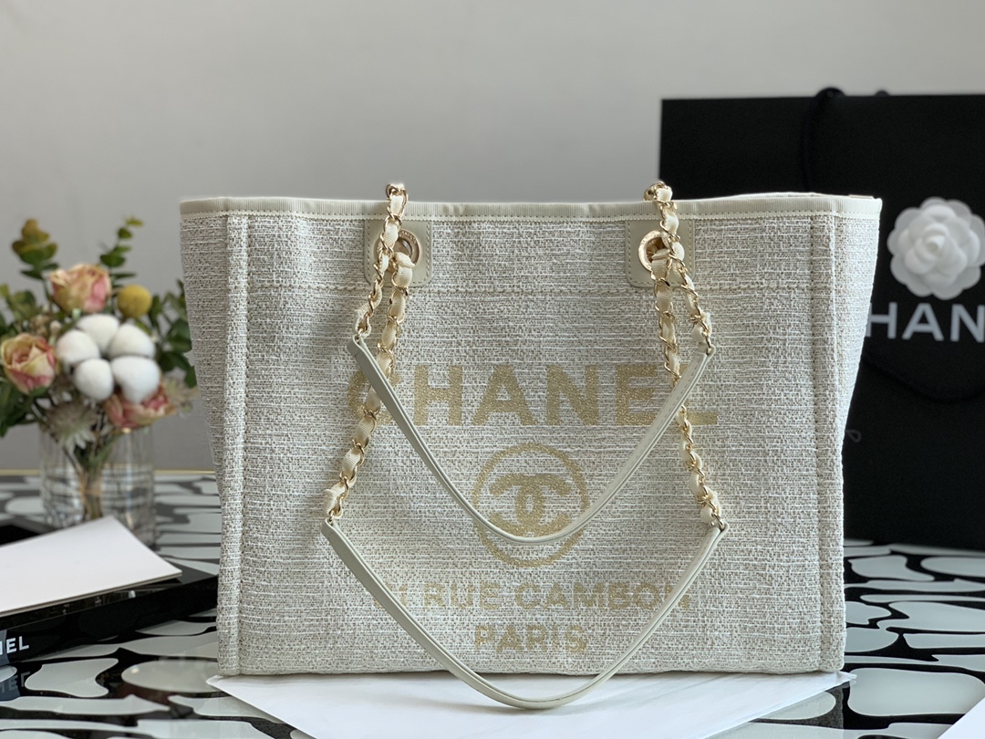 Ch**el deauville tote bag white 34 cm