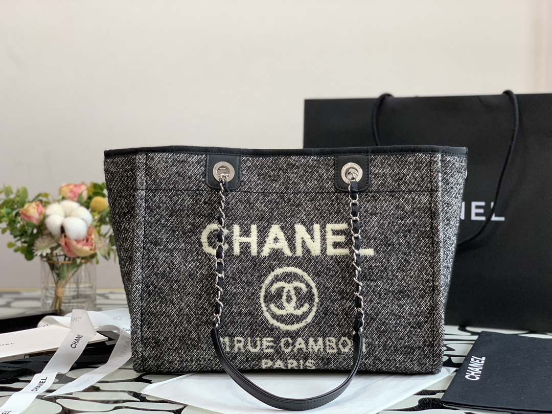 Ch**el deauville tote bag black 34 cm