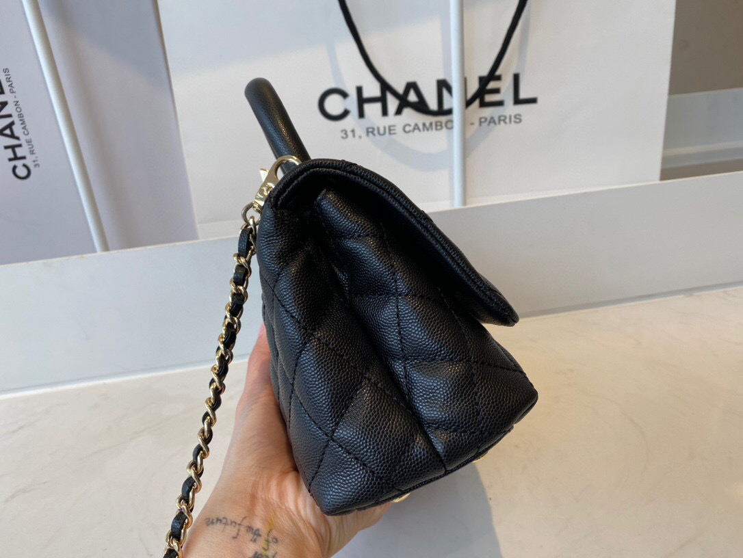 Ch**el extra mini coco handle bag grained leather black as2215 13 × 19 × 9 cm