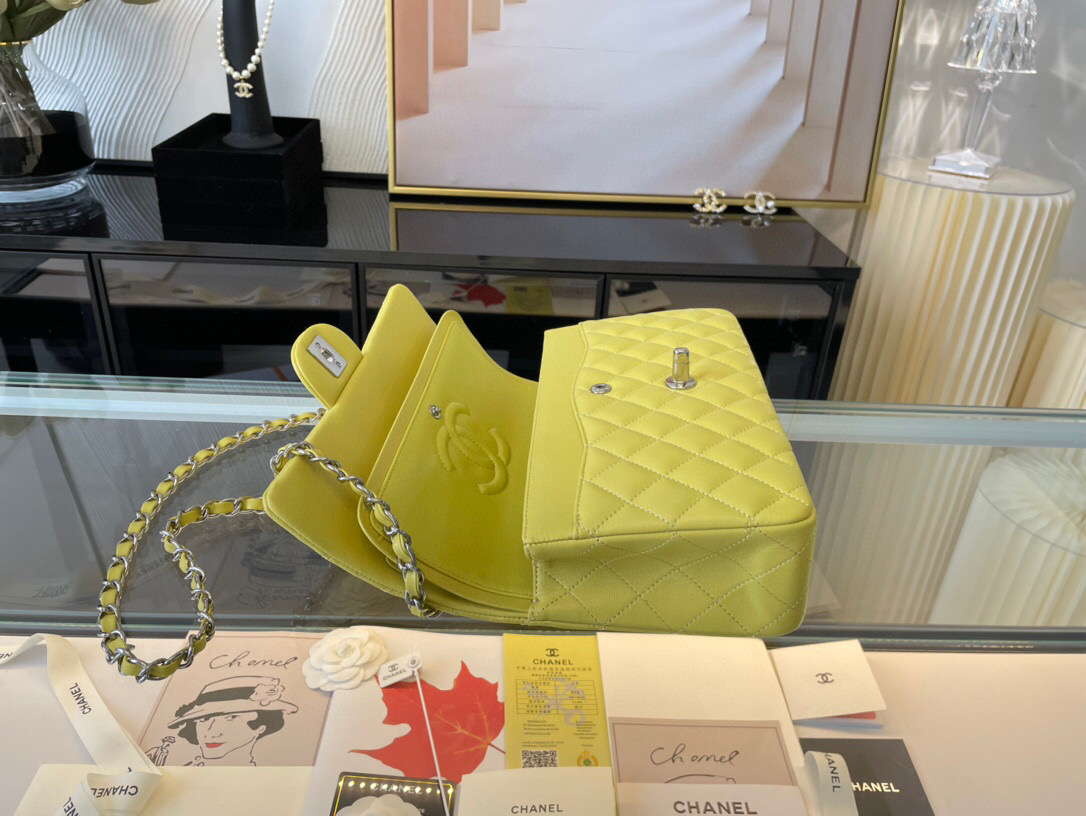Ch**el classic flap bag yellow lambskin sliver chain a01112 25.5cm