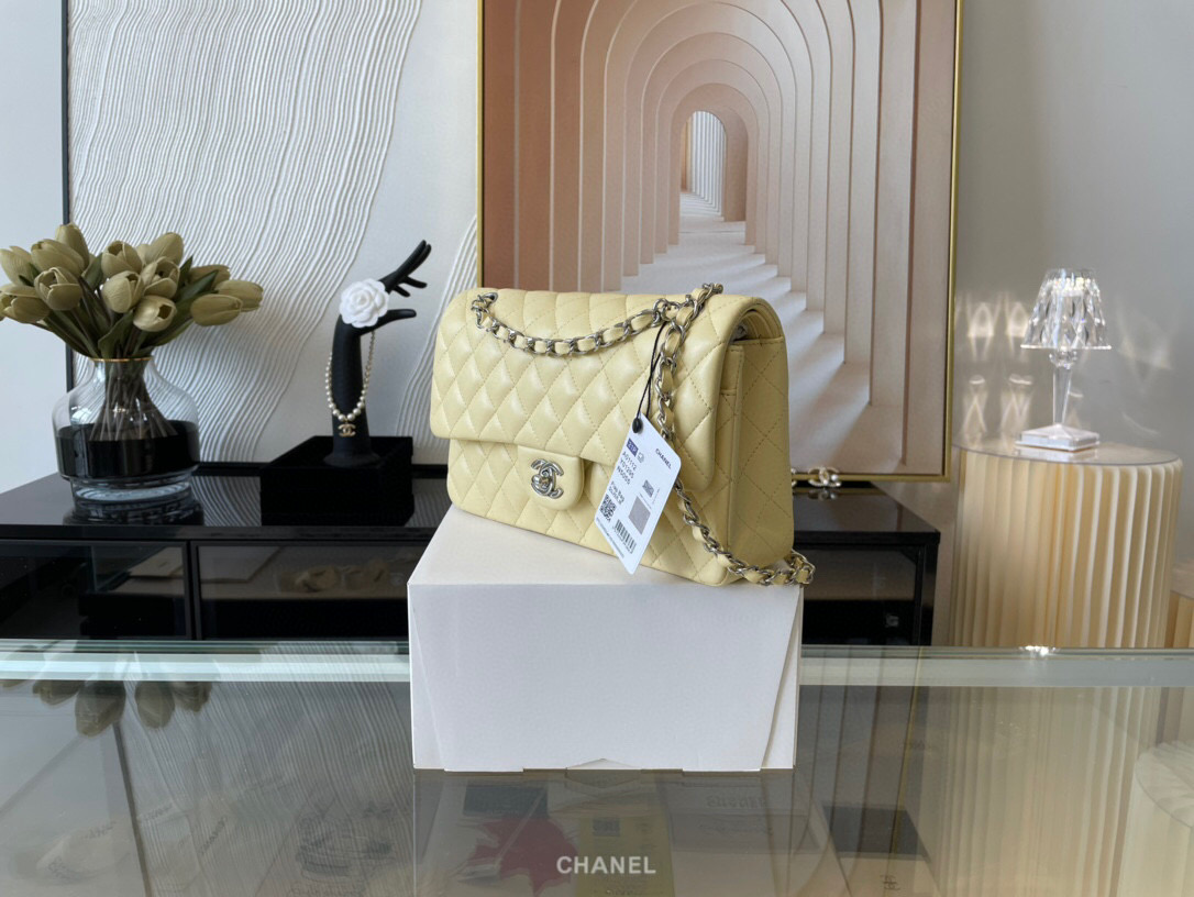 Ch**el classic flap bag creme lambskin sliver chain a01112 25.5cm