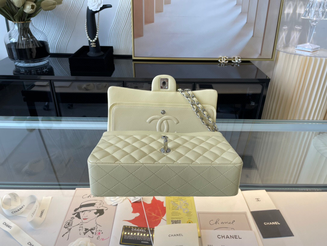 Ch**el classic flap bag creme lambskin sliver chain a01112 25.5cm