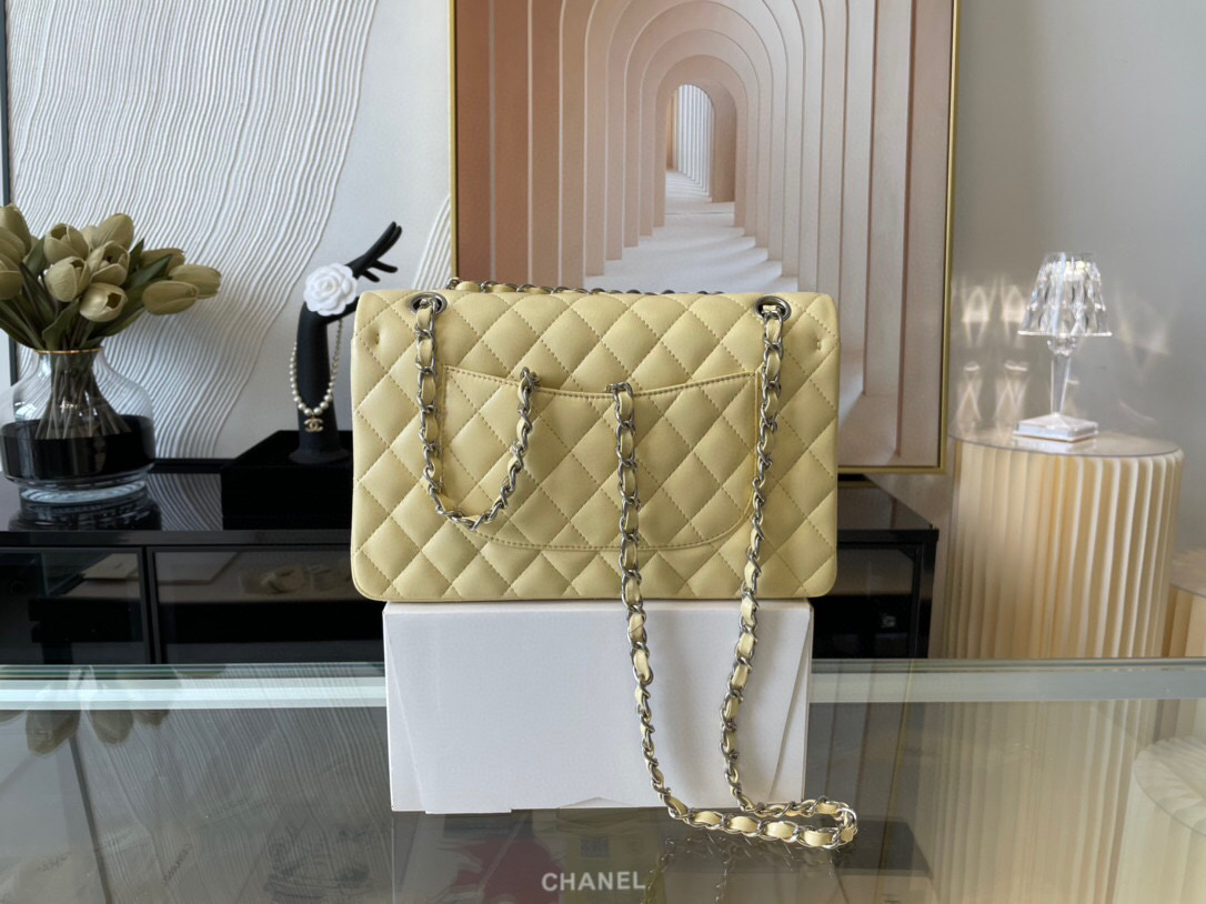 Ch**el classic flap bag creme lambskin sliver chain a01112 25.5cm