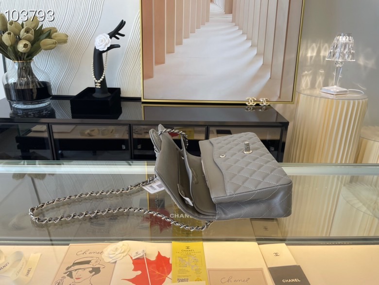 Ch**el classic flap bag grey caviar leather sliver chain a01112 25.5cm