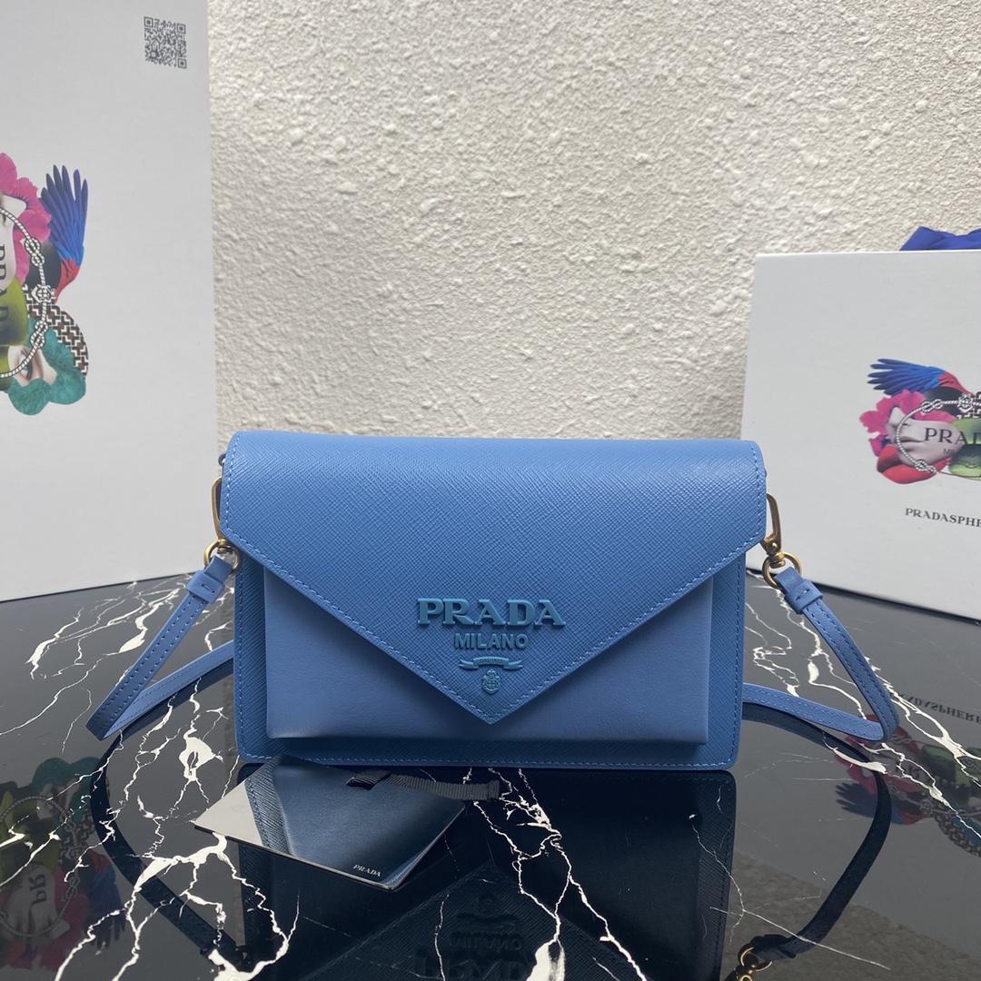 Pra*a mini saffiano leather bag astral blue 1bp020 20 x 12 x 4 cm